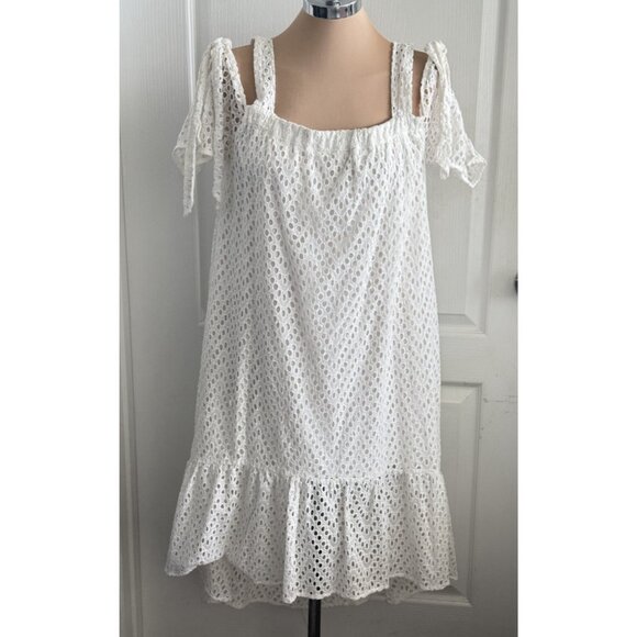 Hagel Eyelet Cold-Shoulder Swing Dress White Sz.10 - Picture 11 of 16